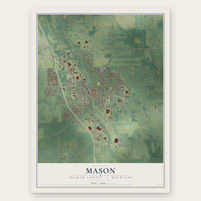 Mason, Ingham County, Michigan map print, the full design