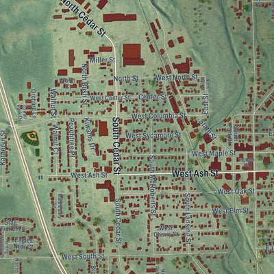 Close-up of the map of Mason, Ingham County, Michigan print showing street and building detail