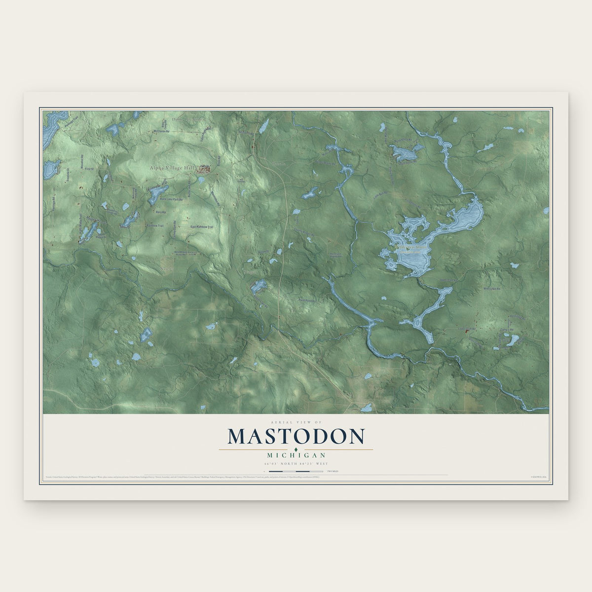Mastodon, Michigan map print, the full design