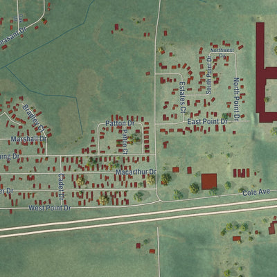Close-up of the map of Mattawan, Michigan print showing street and building detail