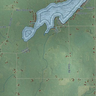 Close-up of the map of Matteson, Michigan print showing street and building detail