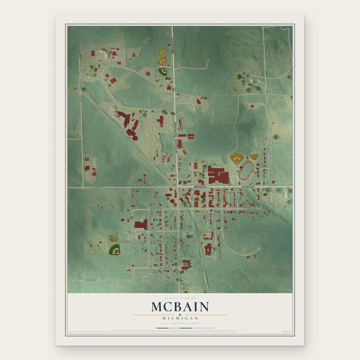 McBain, Michigan map print, the full design