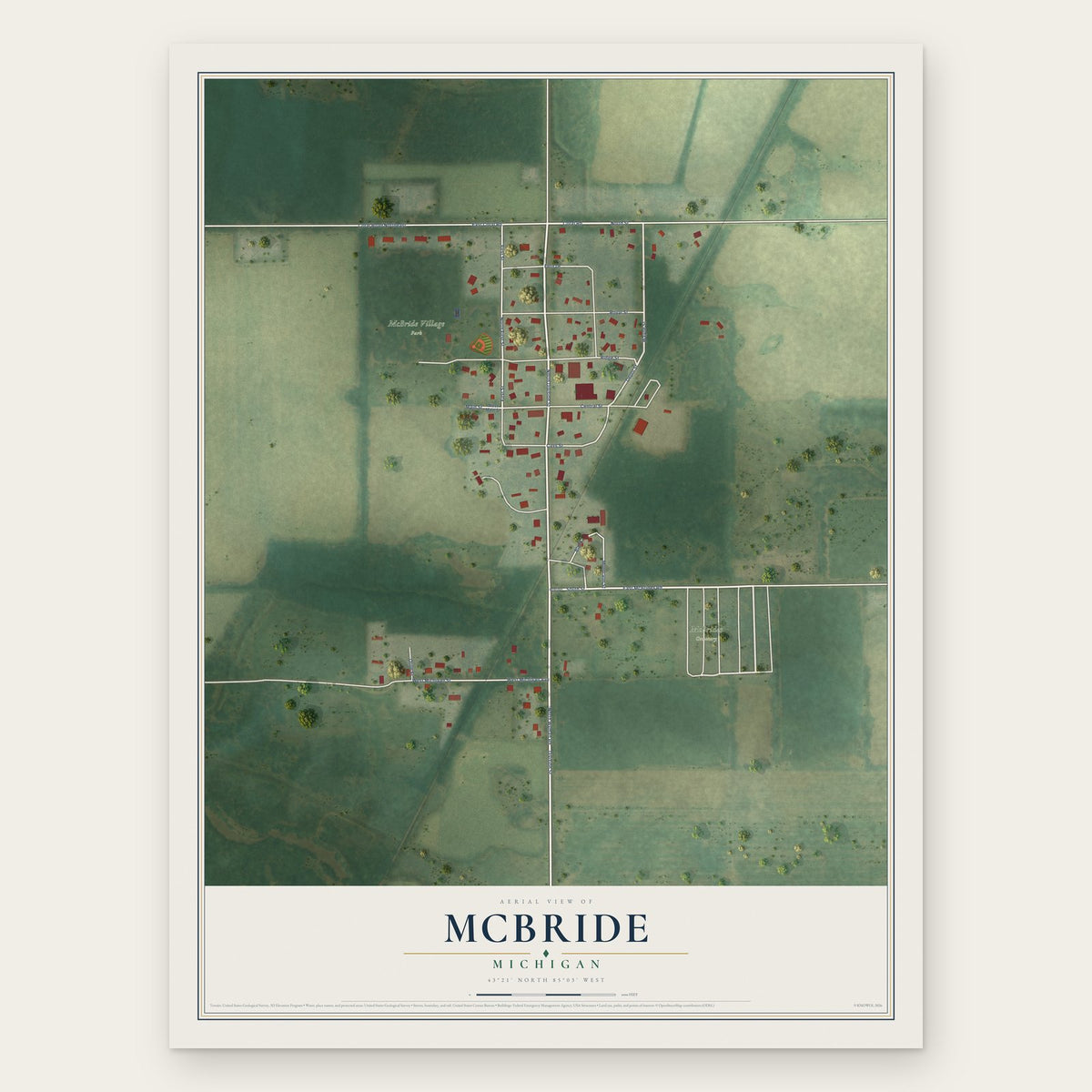 McBride, Michigan map print, the full design