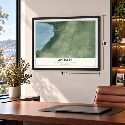 McKinley, Huron County, Michigan map, 18 x 24 inch print in a black frame in a home office