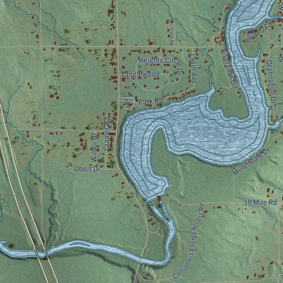 Close-up of the map of Mecosta, Mecosta County, Michigan print showing street and building detail