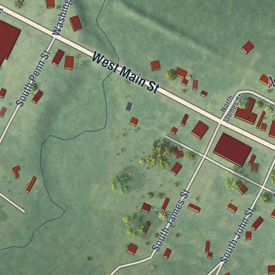 Close-up of the map of Mecosta, Michigan print showing street and building detail