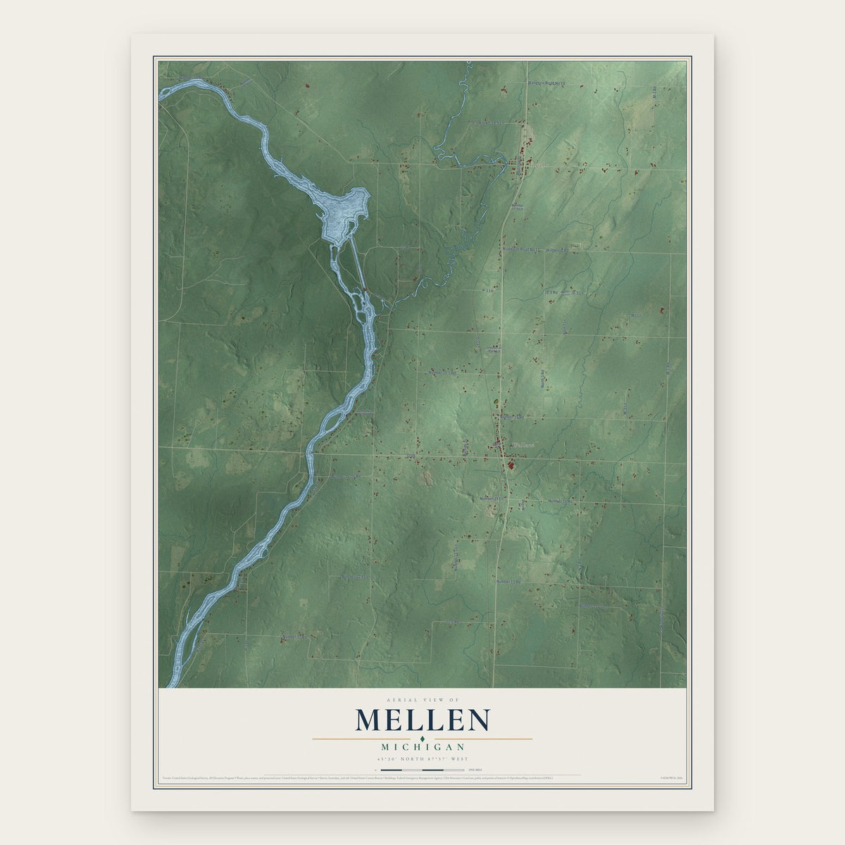 Mellen, Michigan map print, the full design
