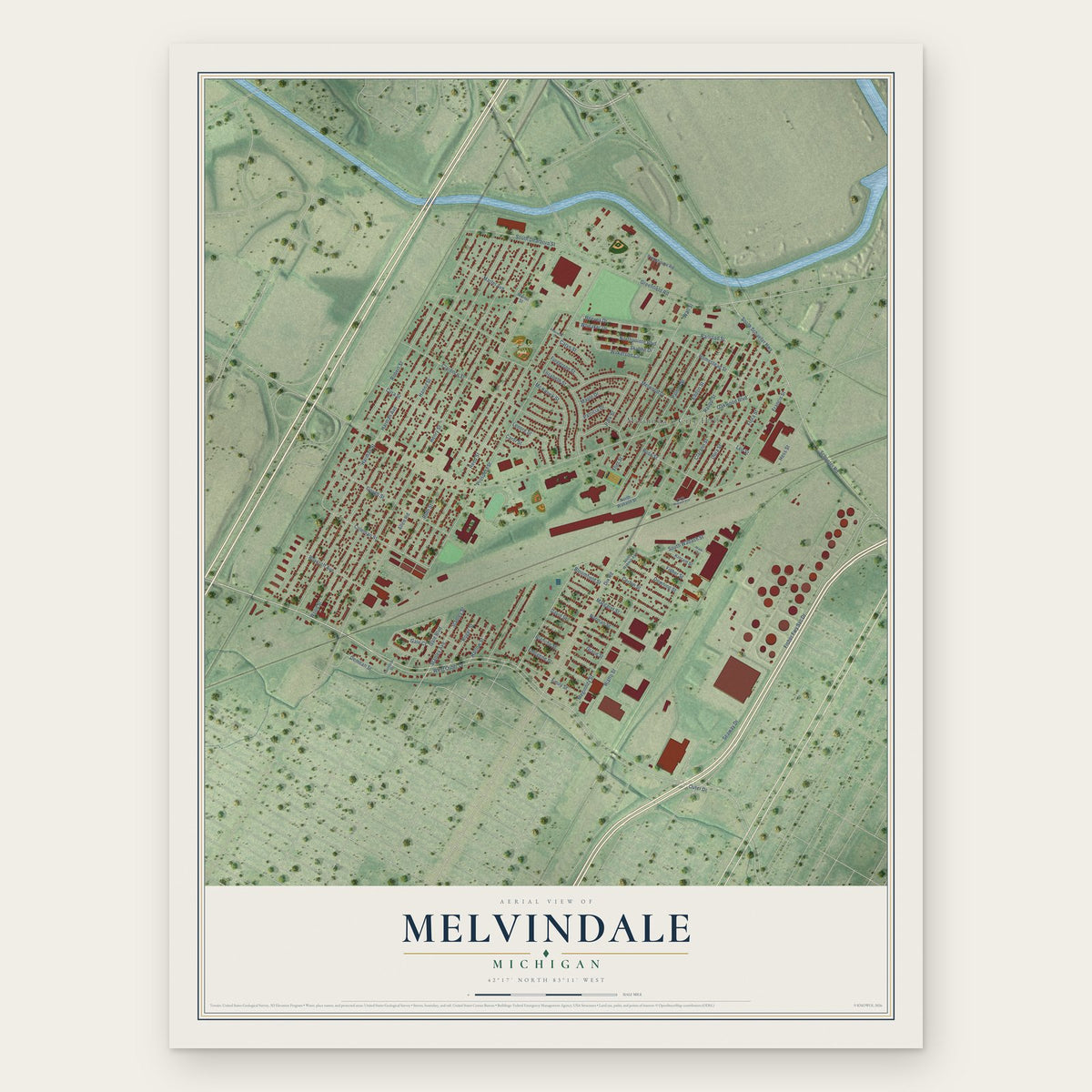 Melvindale, Michigan map print, the full design