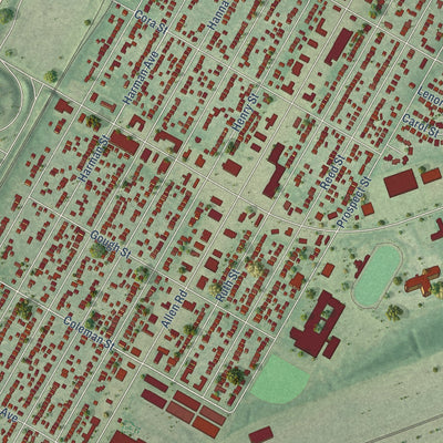 Close-up of the map of Melvindale, Michigan print showing street and building detail