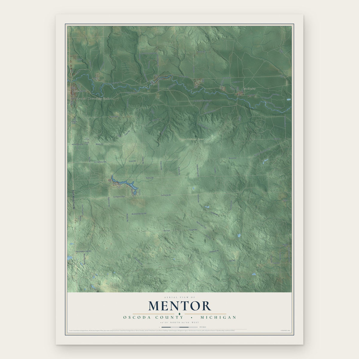 Mentor, Oscoda County, Michigan map print, the full design