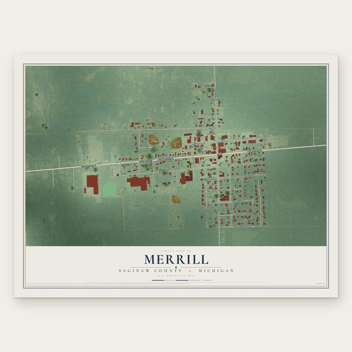 Merrill, Saginaw County, Michigan map print, the full design