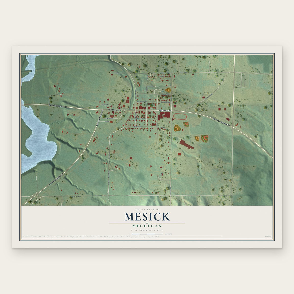 Mesick, Michigan map print, the full design