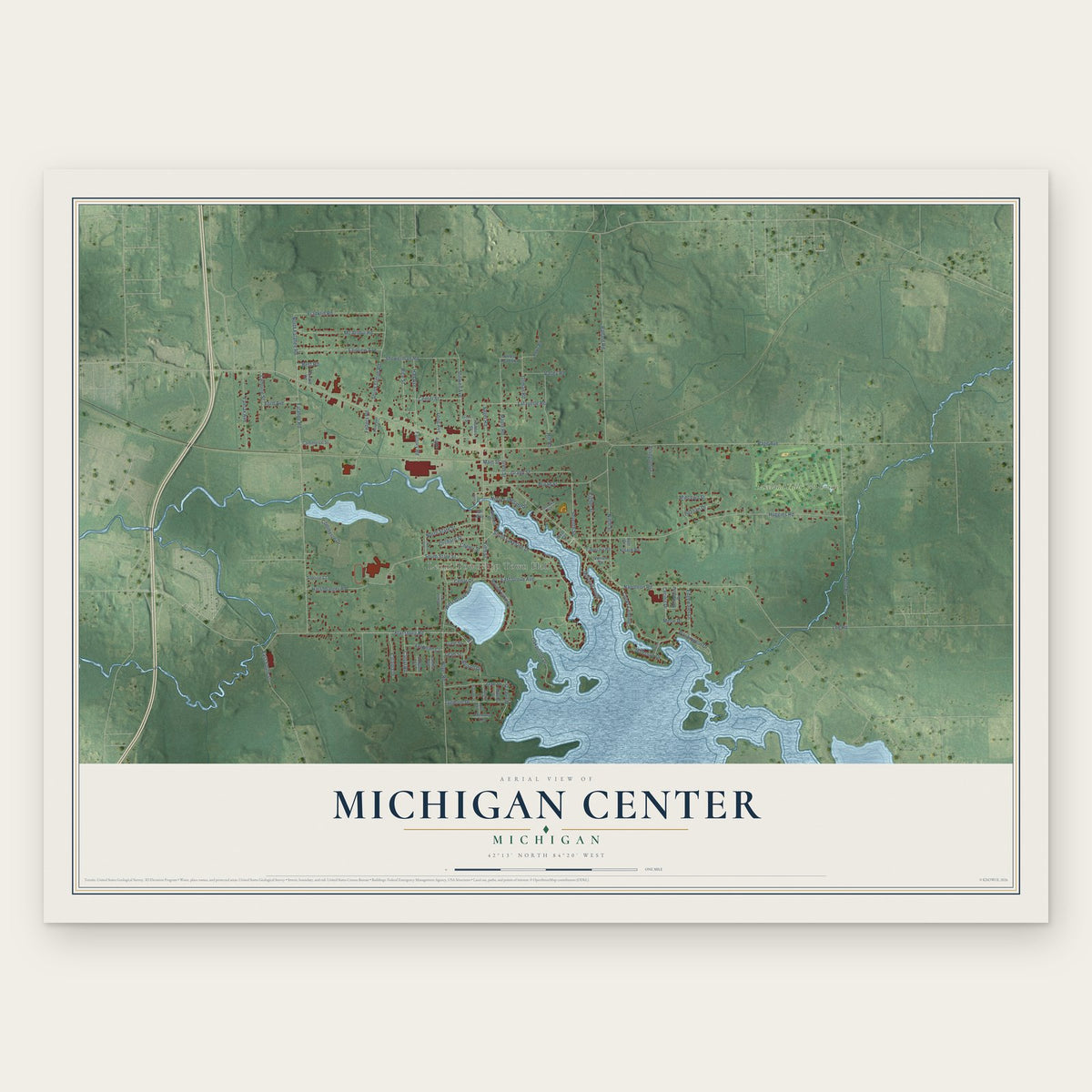 Michigan Center, Michigan map print, the full design