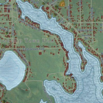 Close-up of the map of Michigan Center, Michigan print showing street and building detail