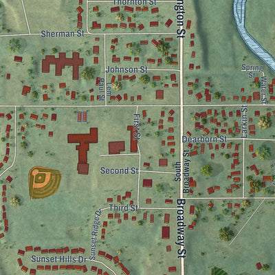 Close-up of the map of Middleville, Michigan print showing street and building detail