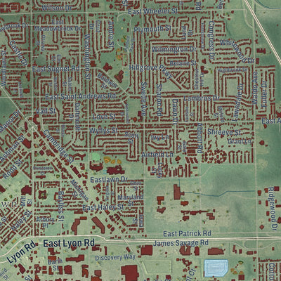 Close-up of the map of Midland, Michigan print showing street and building detail