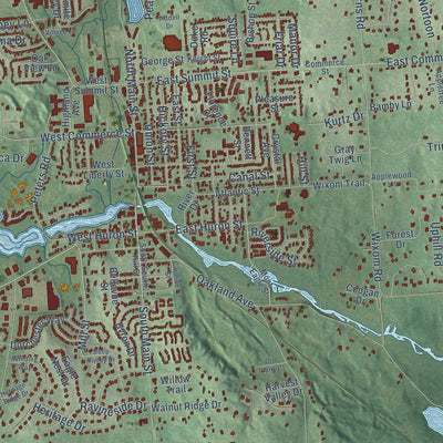 Close-up of the map of Milford, Oakland County, Michigan print showing street and building detail
