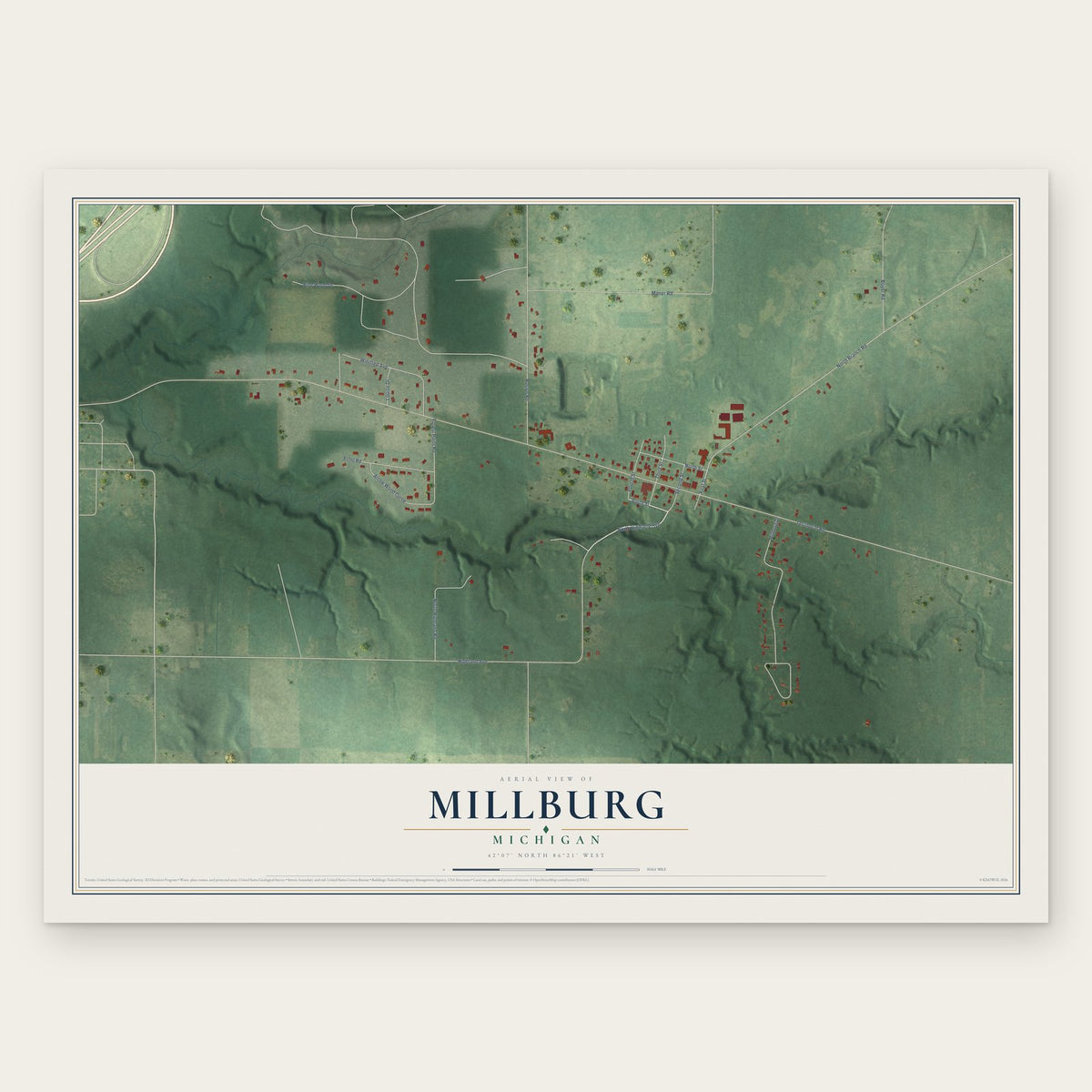 Millburg, Michigan map print, the full design