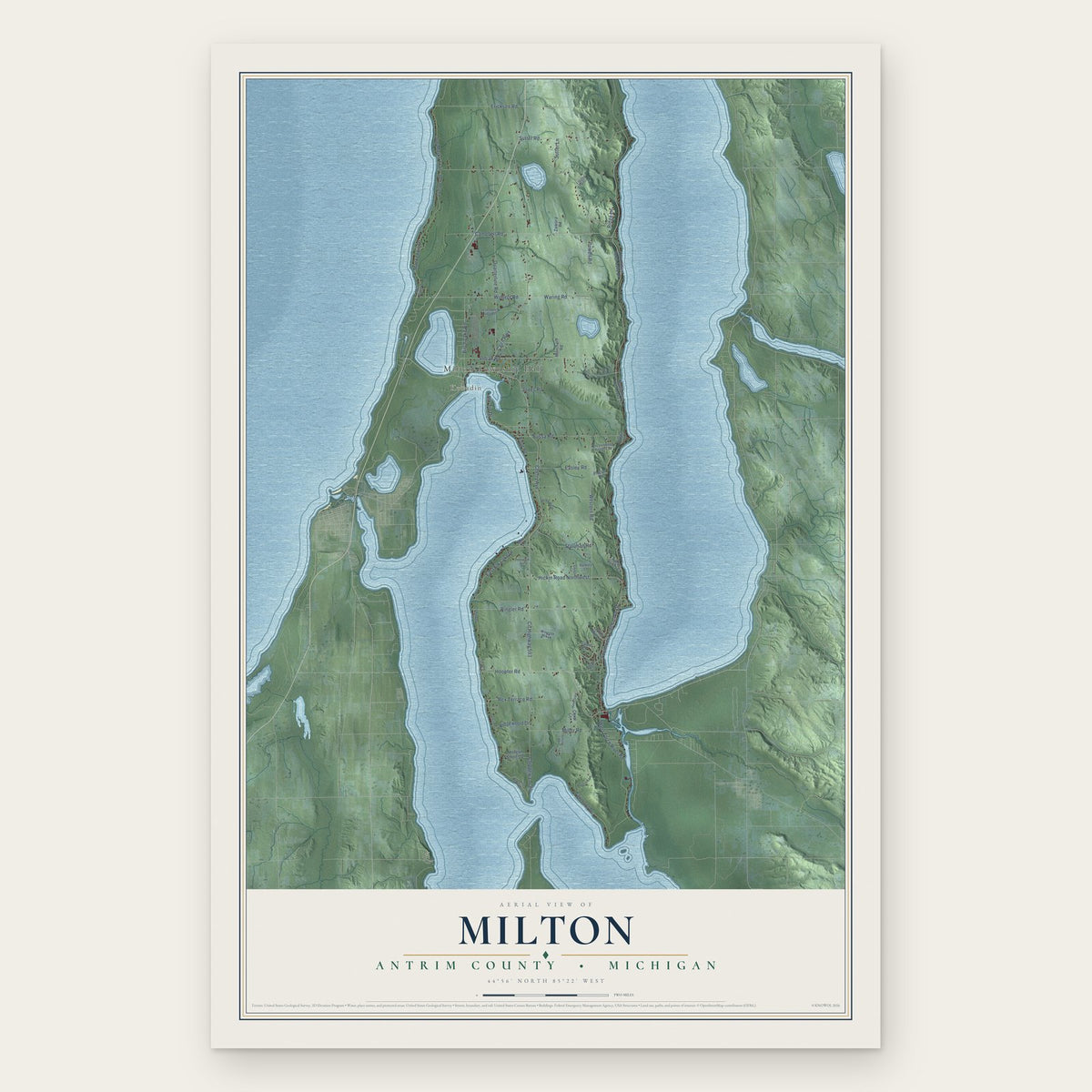 Milton, Antrim County, Michigan map print, the full design