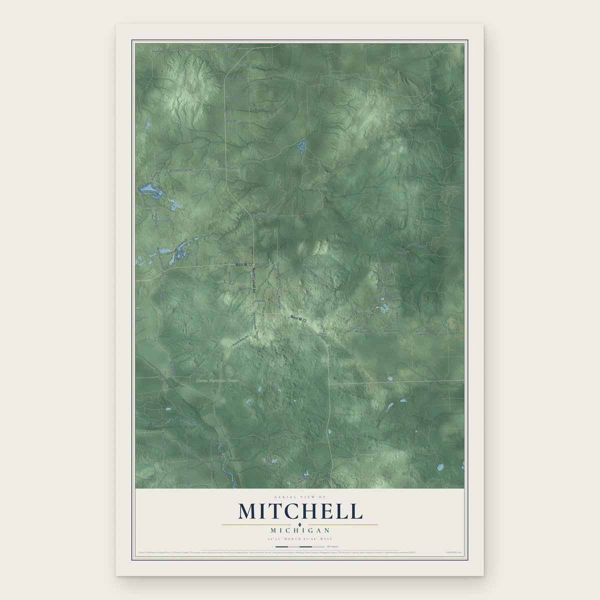 Mitchell, Michigan map print, the full design