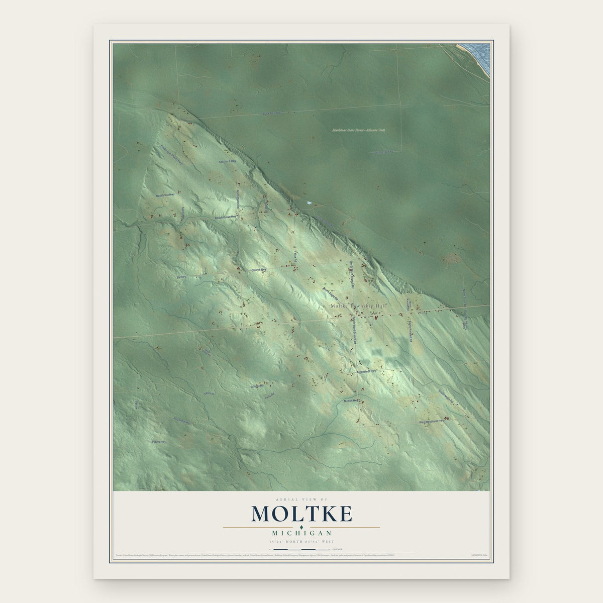 Moltke, Michigan map print, the full design