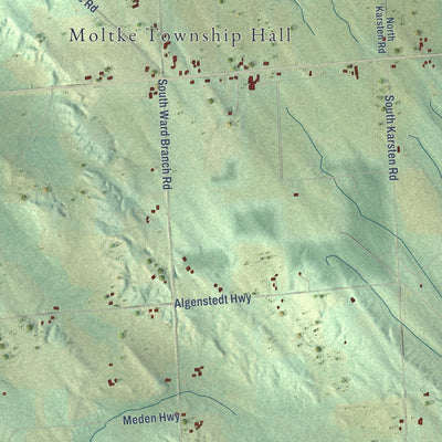 Close-up of the map of Moltke, Michigan print showing street and building detail