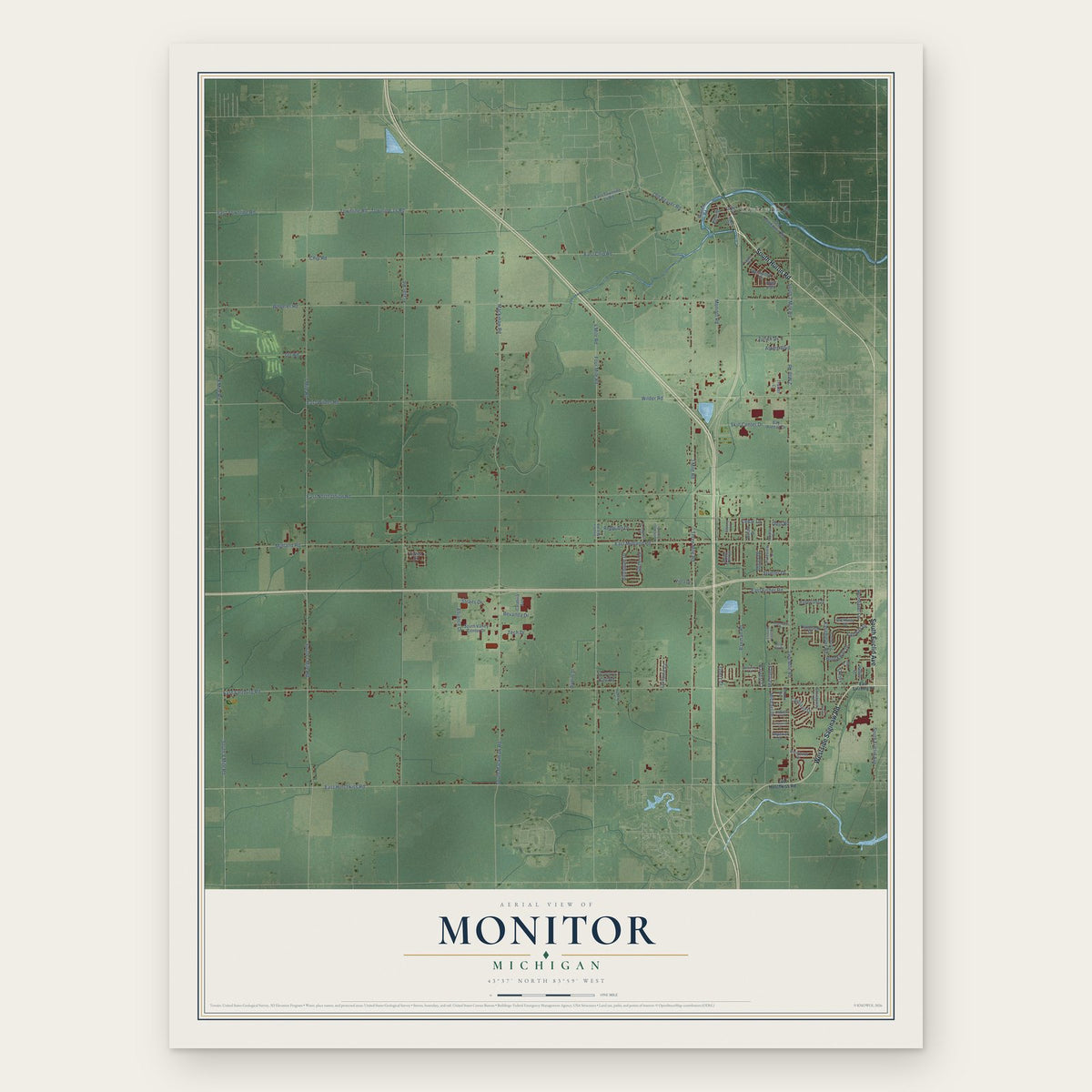 Monitor, Michigan map print, the full design