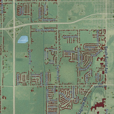 Close-up of the map of Monitor, Michigan print showing street and building detail