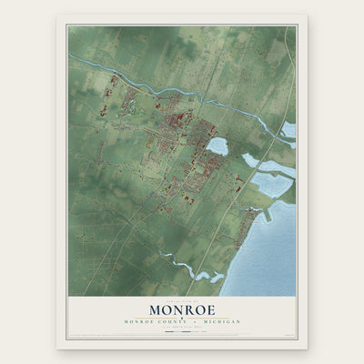 Monroe, Monroe County, Michigan map print, the full design