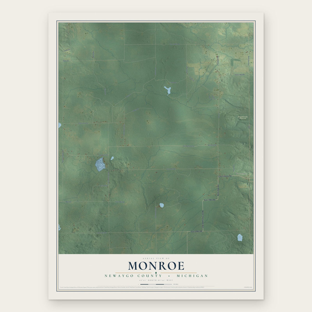 Monroe, Newaygo County, Michigan map print, the full design