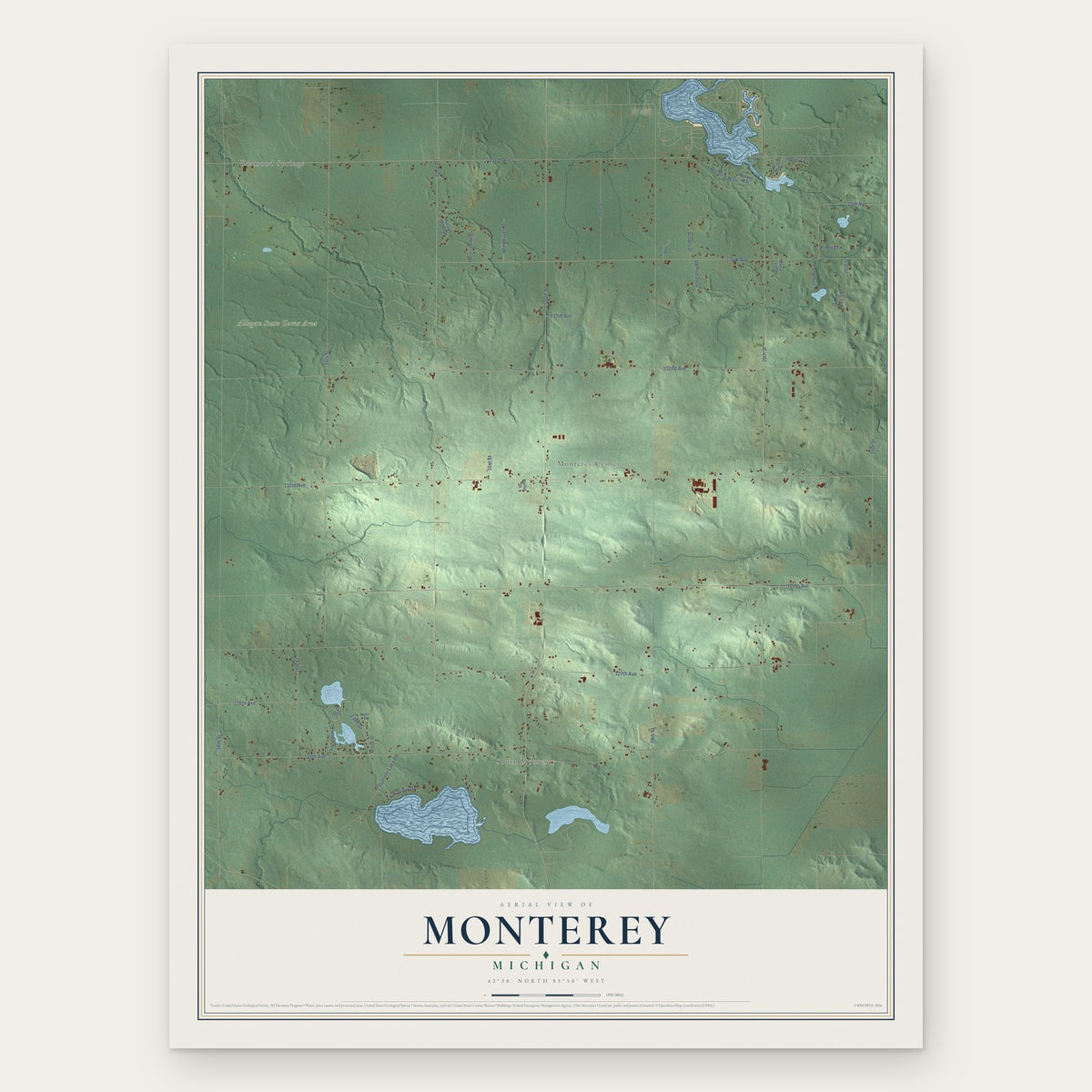 Monterey, Michigan map print, the full design