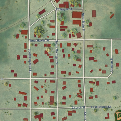 Close-up of the map of Montgomery, Michigan print showing street and building detail