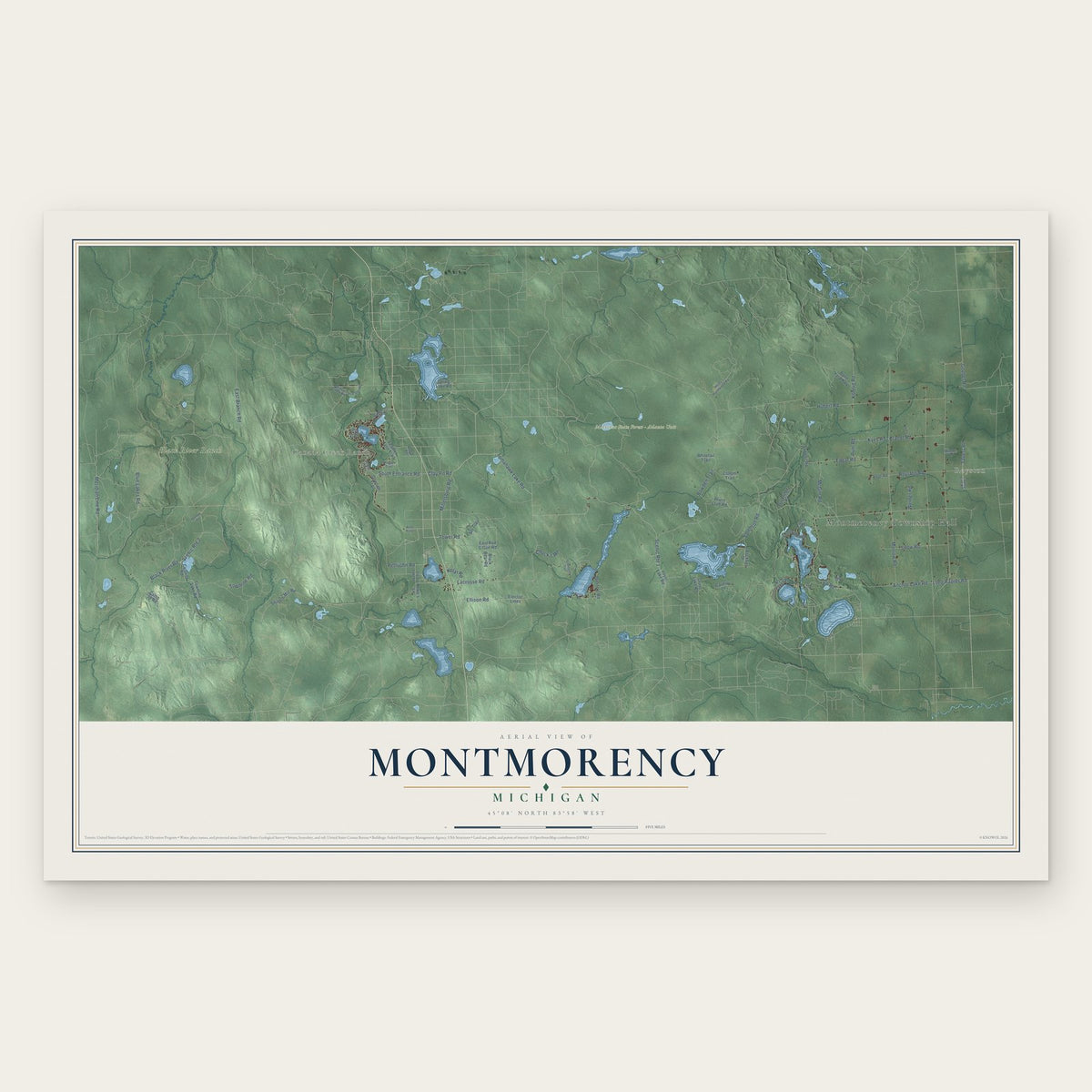 Montmorency, Michigan map print, the full design