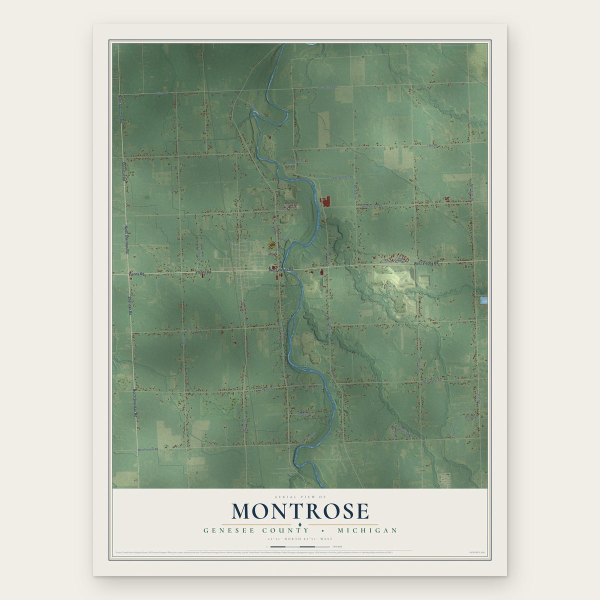 Montrose, Genesee County, Michigan map print, the full design