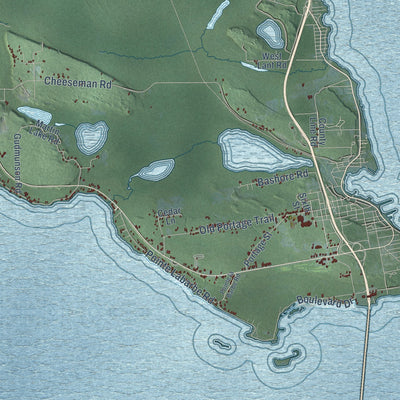 Close-up of the map of Moran, Michigan print showing street and building detail