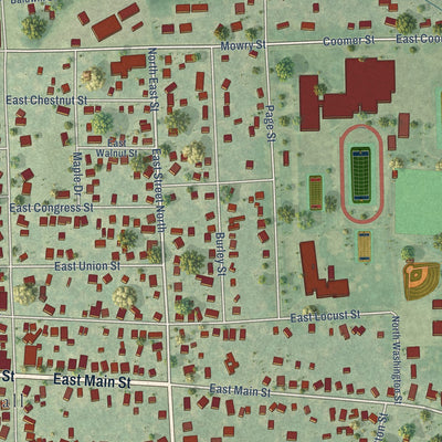 Close-up of the map of Morenci, Michigan print showing street and building detail