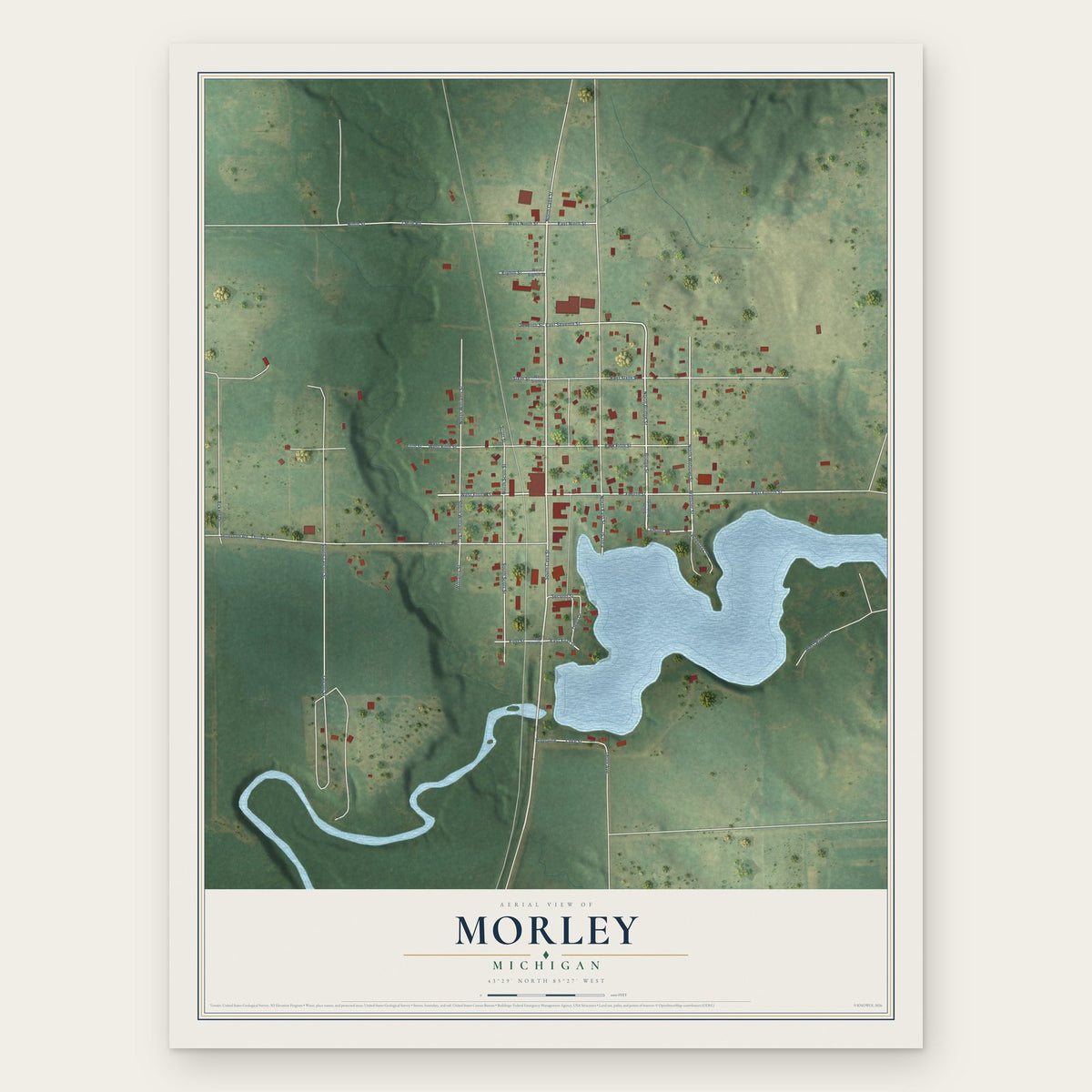 Morley, Michigan map print, the full design