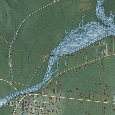 Close-up of the map of Mottville, Michigan print showing street and building detail