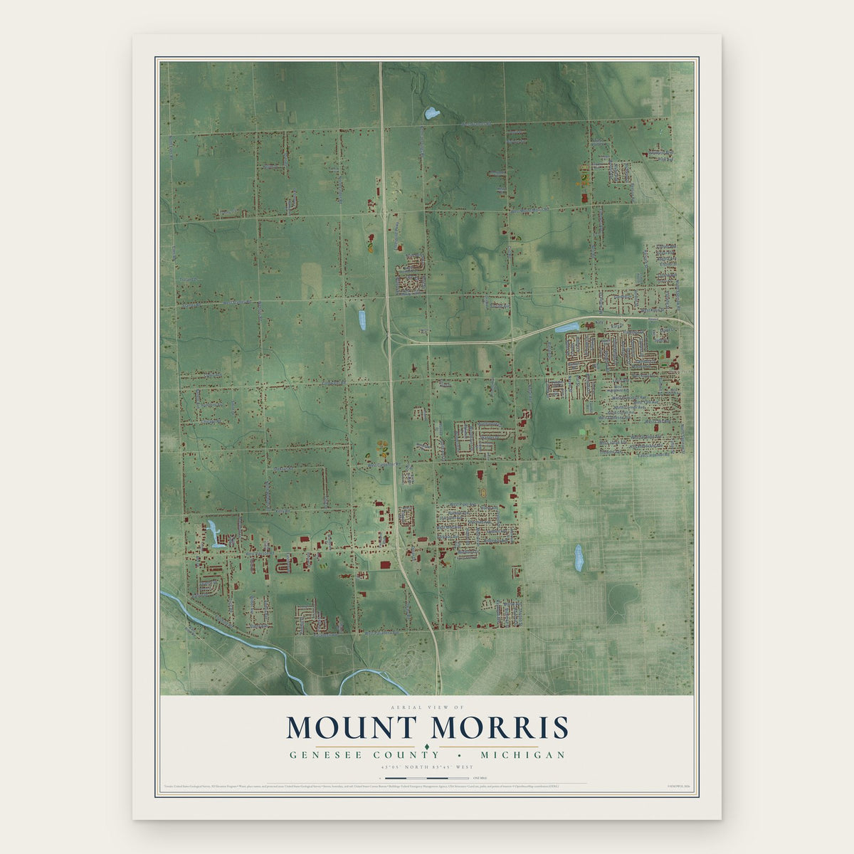 Mount Morris, Genesee County, Michigan map print, the full design