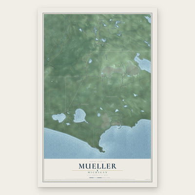 Mueller, Michigan map print, the full design