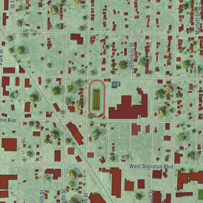 Close-up of the map of Muskegon Heights, Michigan print showing street and building detail