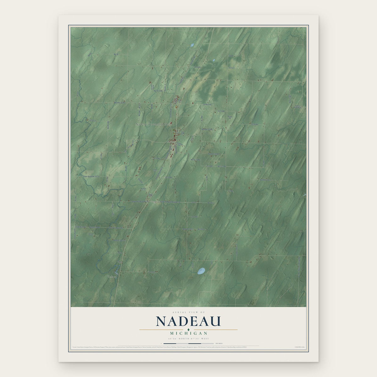 Nadeau, Michigan map print, the full design