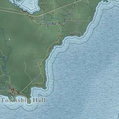 Close-up of the map of Nahma, Michigan print showing street and building detail