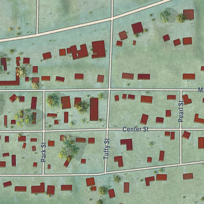 Close-up of the map of Naubinway, Michigan print showing street and building detail