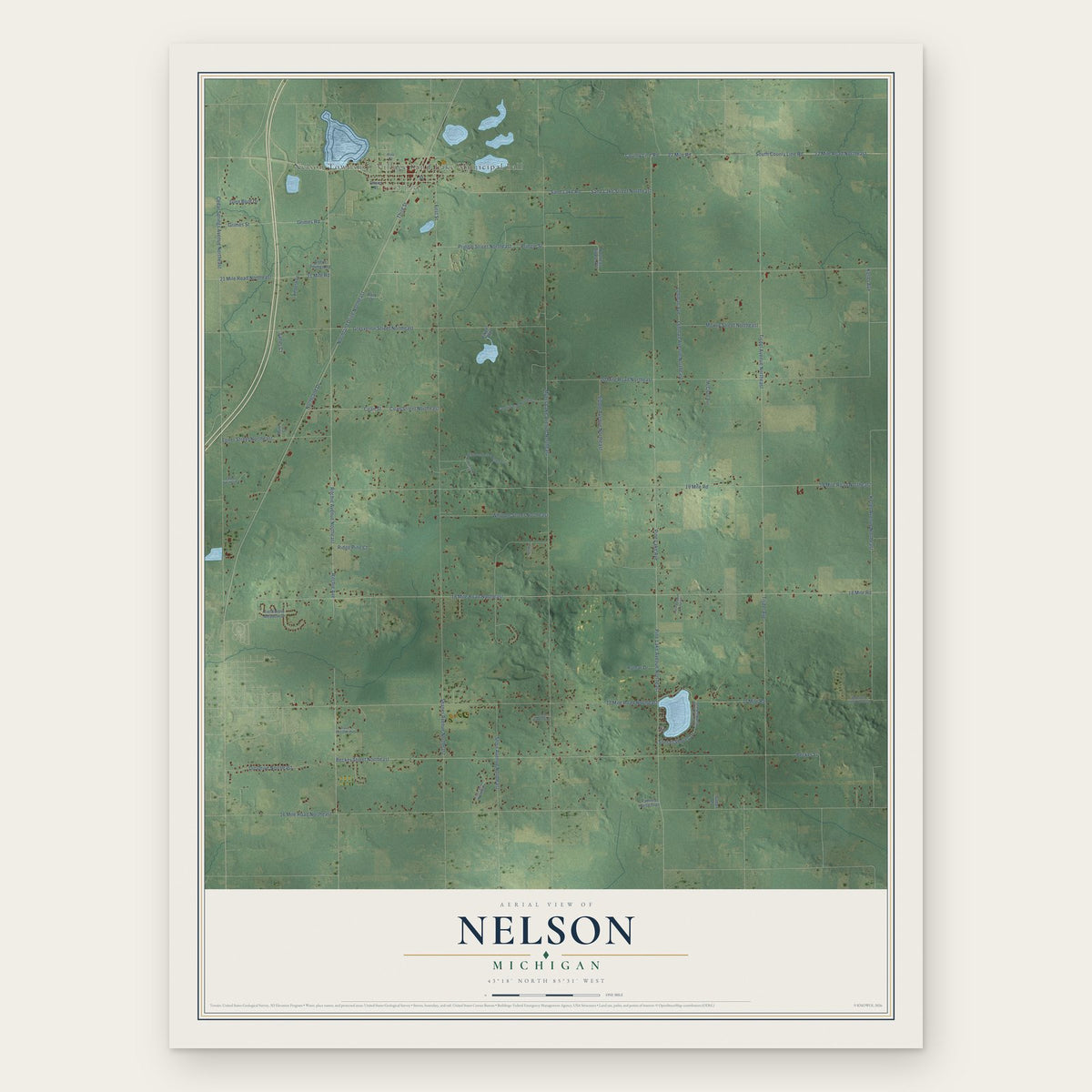 Nelson, Michigan map print, the full design