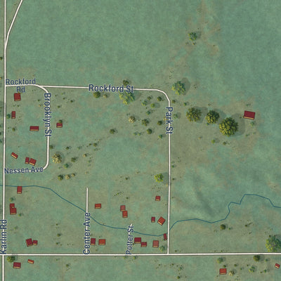 Close-up of the map of Nessen City, Michigan print showing street and building detail