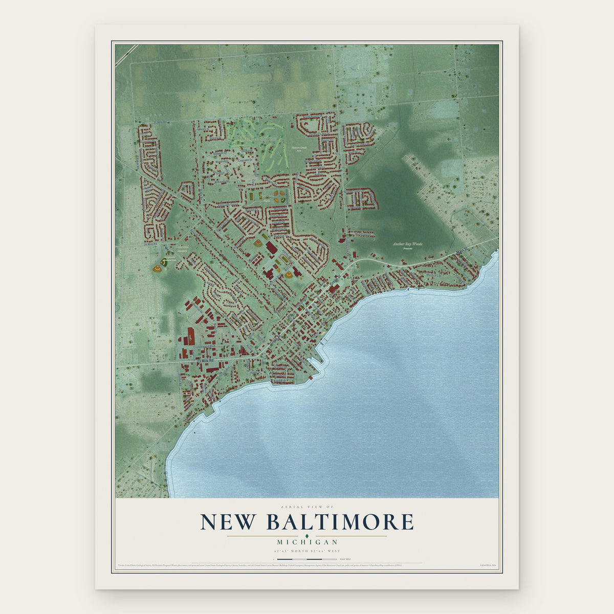 New Baltimore, Michigan map print, the full design