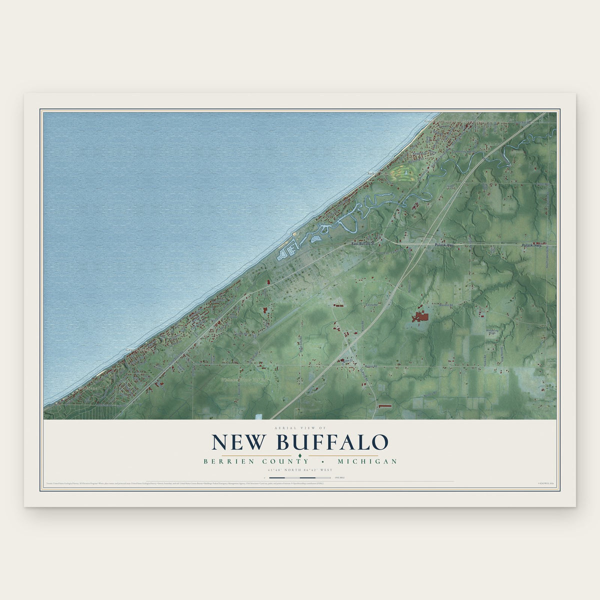 New Buffalo, Berrien County, Michigan map print, the full design