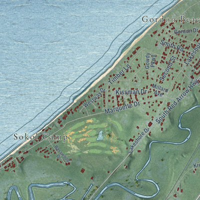 Close-up of the map of New Buffalo, Berrien County, Michigan print showing street and building detail