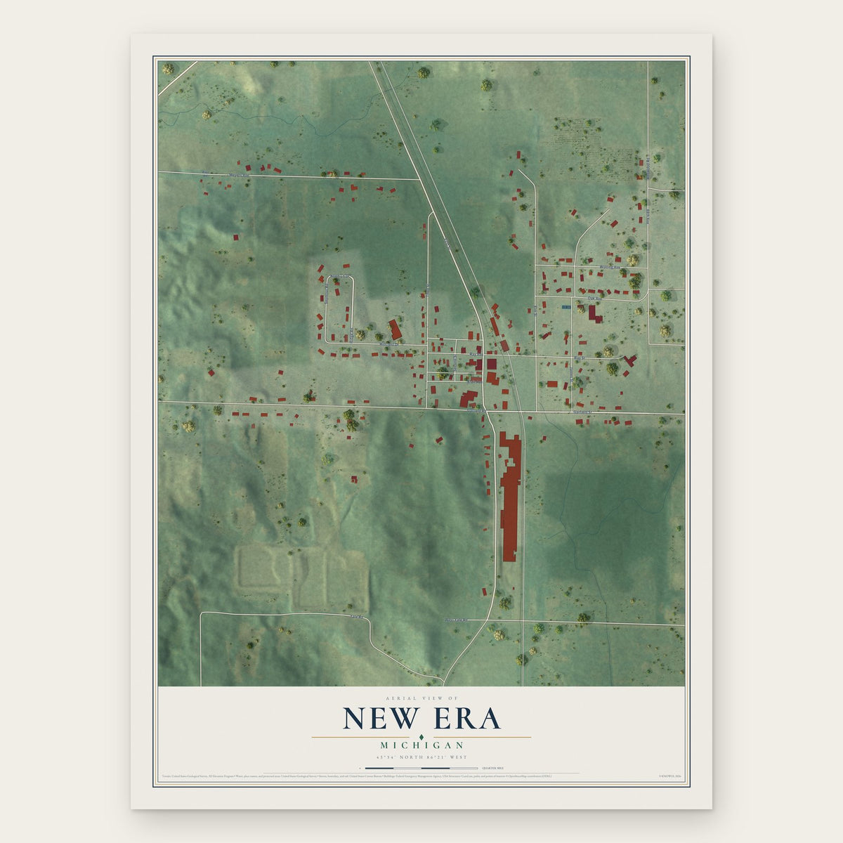 New Era, Michigan map print, the full design